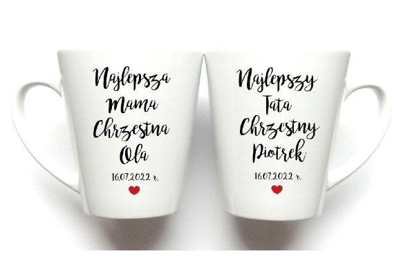 2 kubki dla rodziców chrzestnych ceramika 300 ml