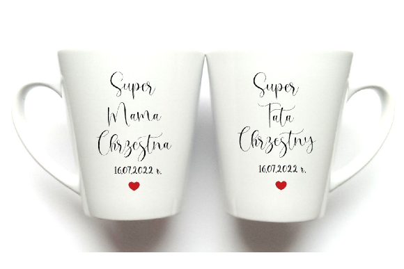 2 kubki dla rodziców chrzestnych ceramika 300 ml